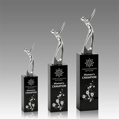 धातु गोल्फ काला क्रिस्टल ट्रॉफी